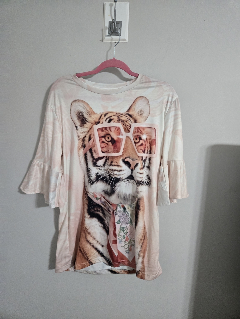 Girls' Pink Tiger Graphic Ruffle Sleeve Tee